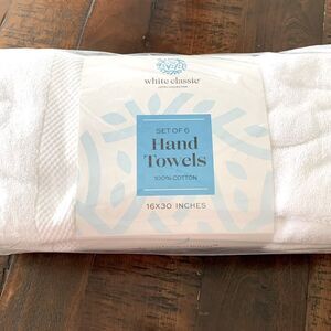 Set of 6 Luxury White Hand Towels Egyptian Cotton 16x30”Hotel Spa Bathroom Towel